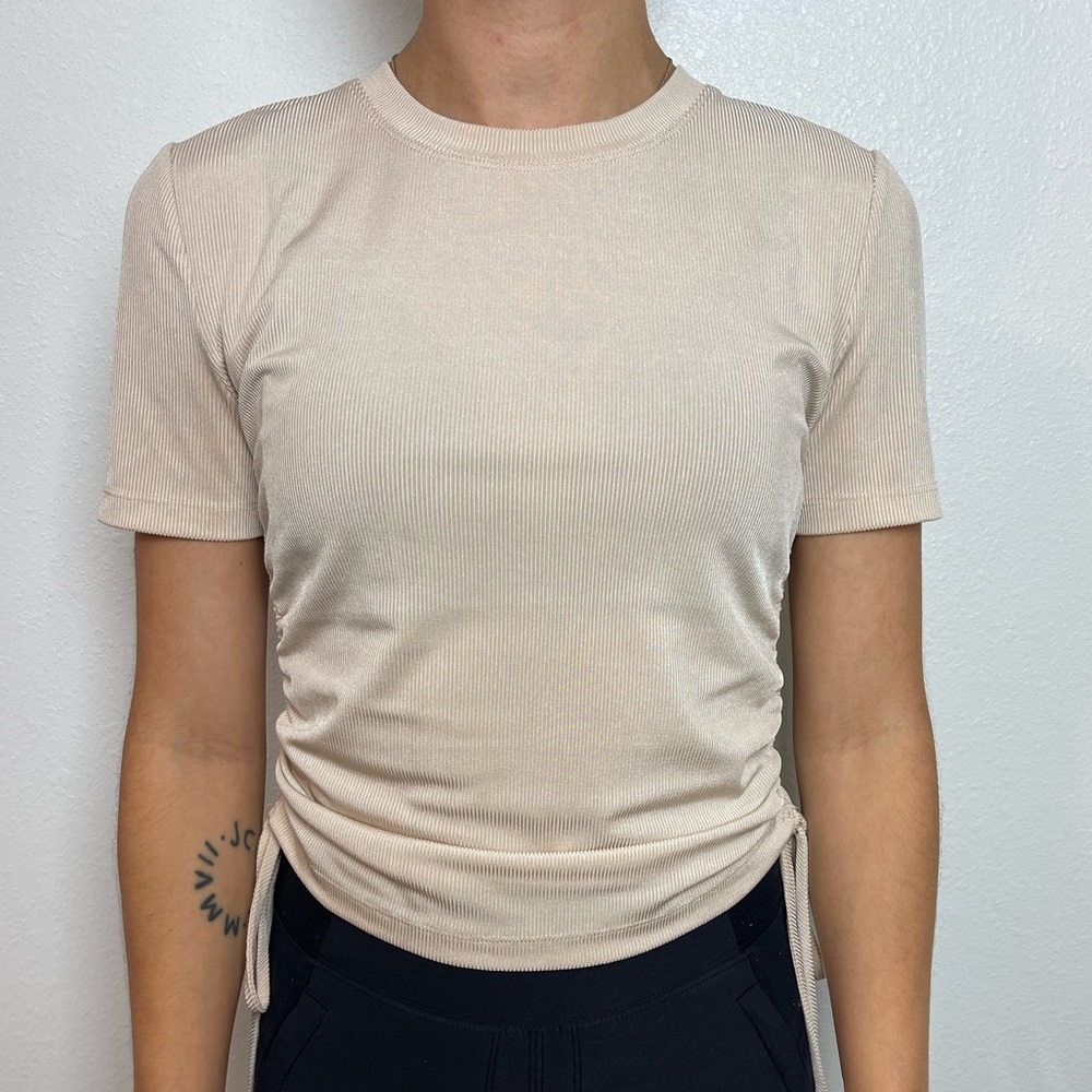 XS Cream Colored Tee With Tie Detail on sides